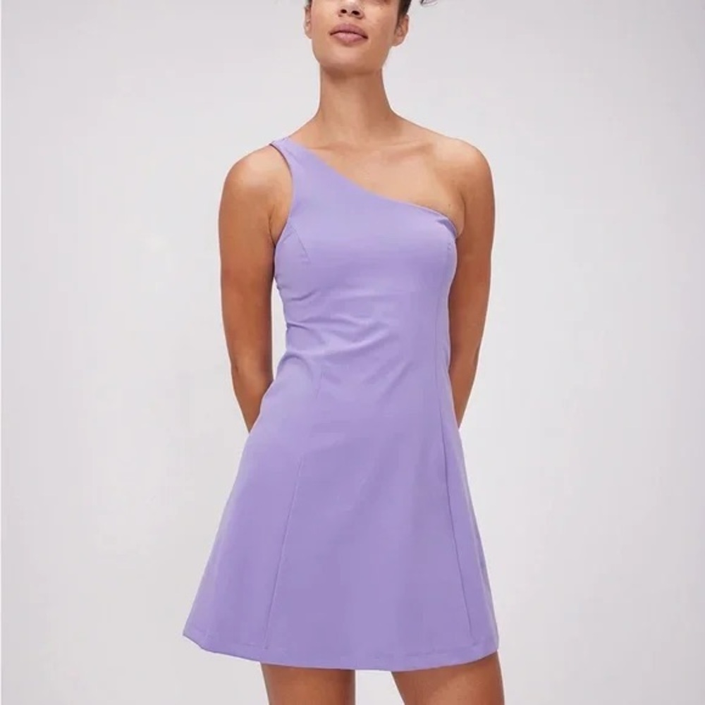 Outdoor Voices One-Shoulder Mini Dress in Lavender